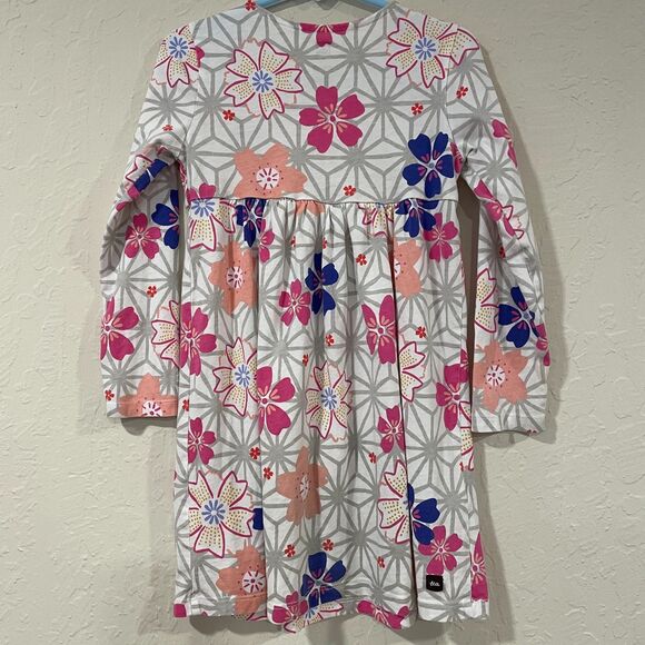 ~ Tea Dress, 5 Girls, Floral, Long Sleeve, Wrap, Pink Gray Purple Cotton Stretch - Picture 10 of 14